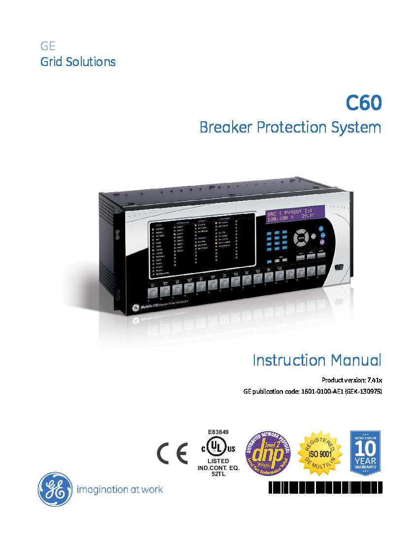First Page Image of C60-E00-HKH-F8L-H6E-M6C-PXX-UXX-WXX GE C60 Universal Relays Manual 1601-0100-AE1.pdf